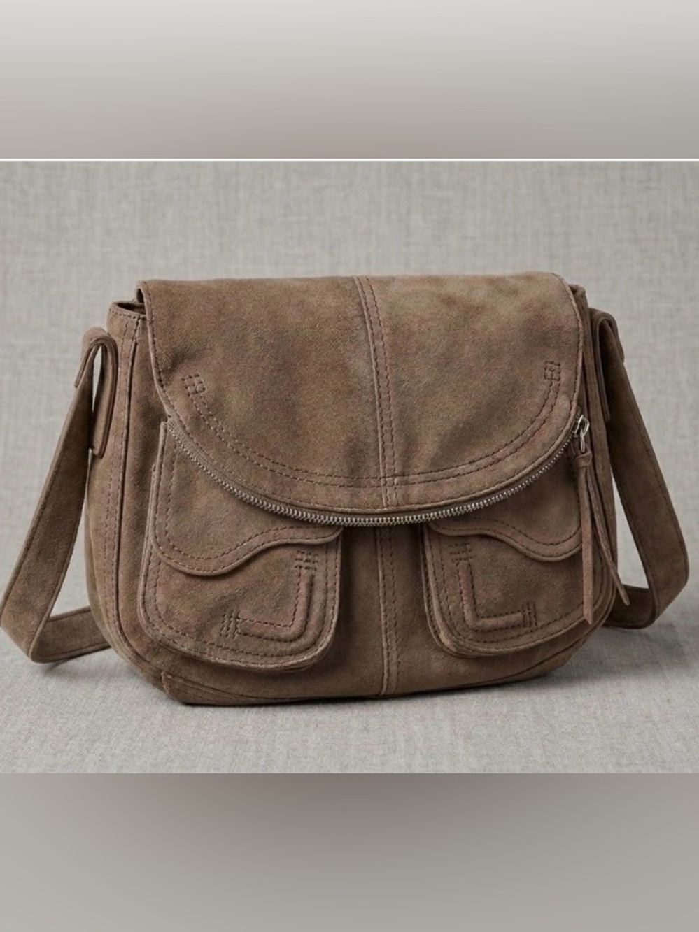 Lucky Brand Tan Suede Stash Saddle Shoulder Bag